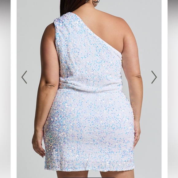 One shoulder white sequin iridescent mini dress - Picture 4 of 4